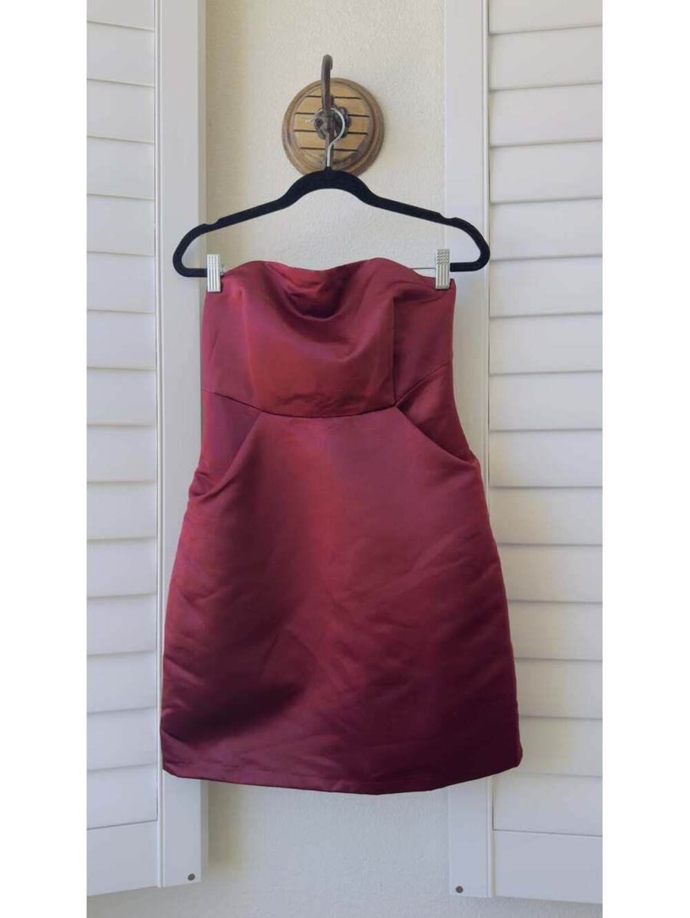Tobi Burgundy Strapless Satin Tulip Mini Dress - Size M